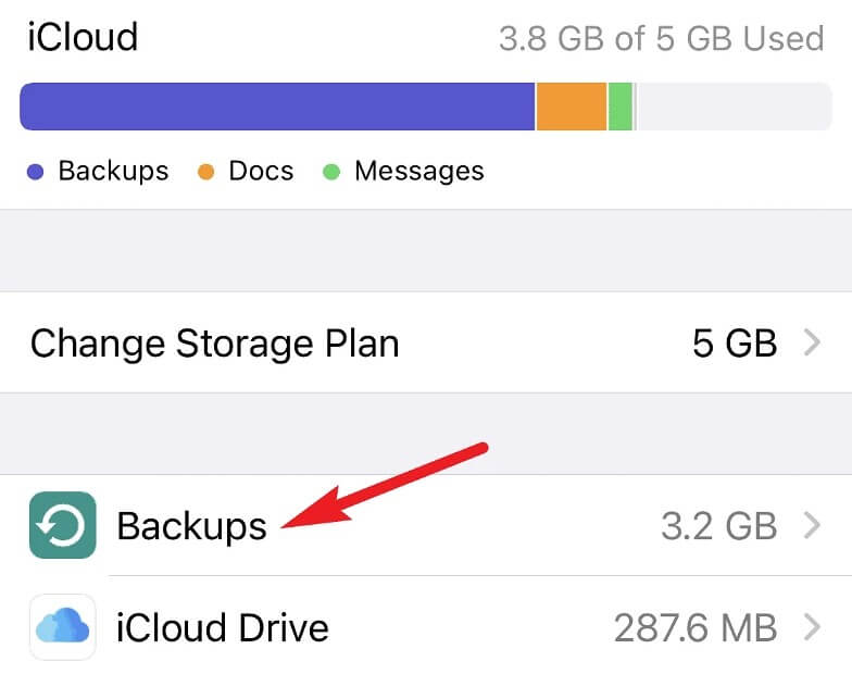 Tap on ‘Backups’.