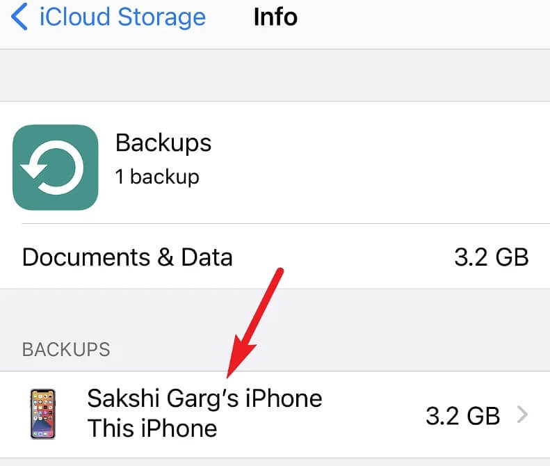 Tap the backup for your current device