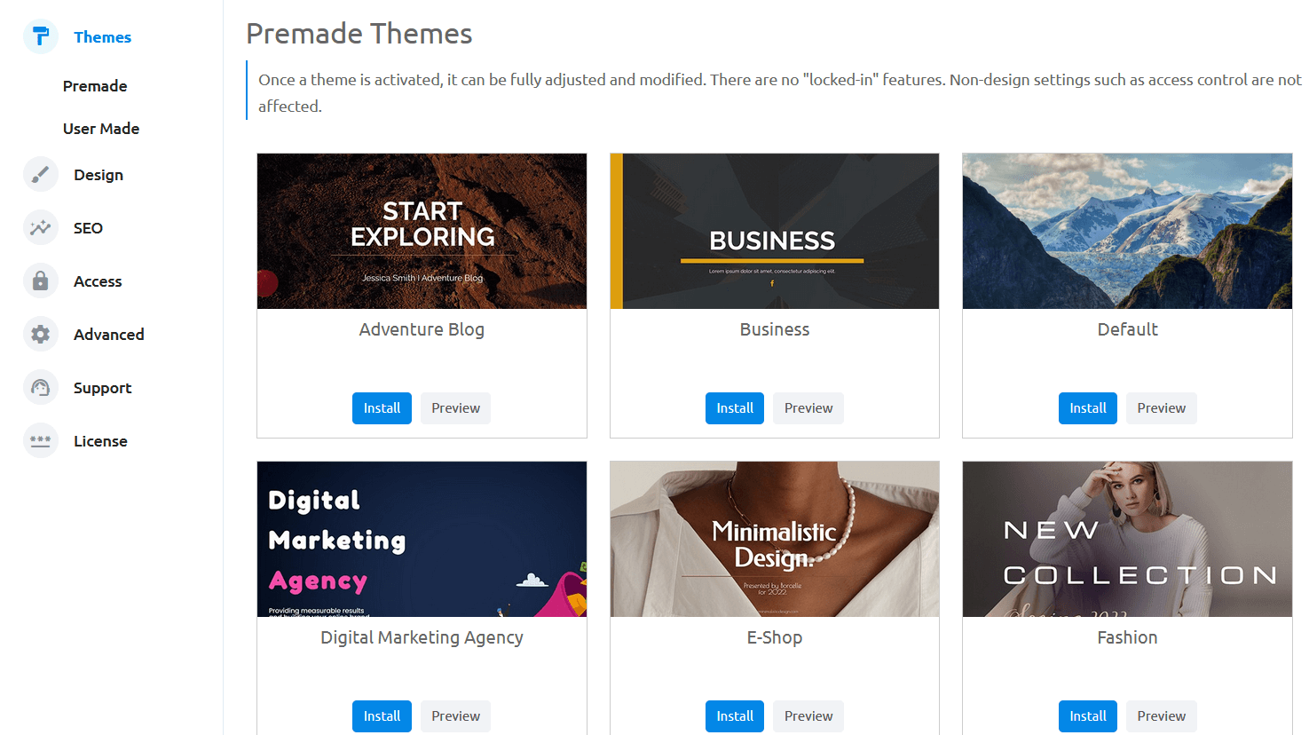 20+ premade themes