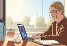 Student studying online for class success