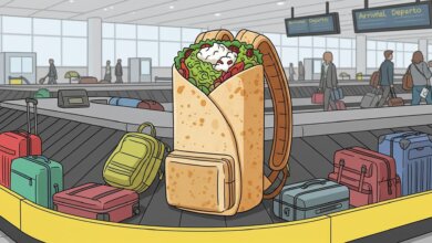 burrito backpack on airport luggage carousel