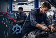automotive technician working on complex vehicle as dealerships face growing skilled worker shortage