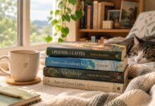 Woman relaxing with cozy and nostalgic fiction