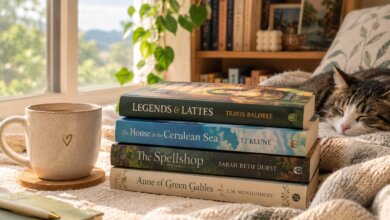 Woman relaxing with cozy and nostalgic fiction
